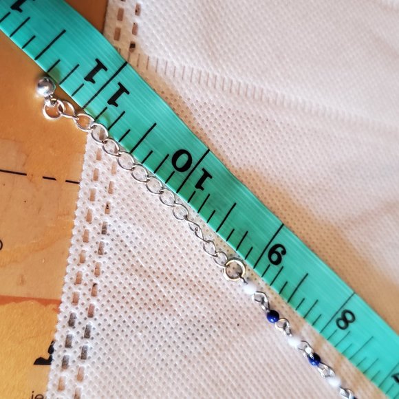 9" Silver Tone Anchor Pearl Anklet Seed Bead Style - Picture 4 of 4